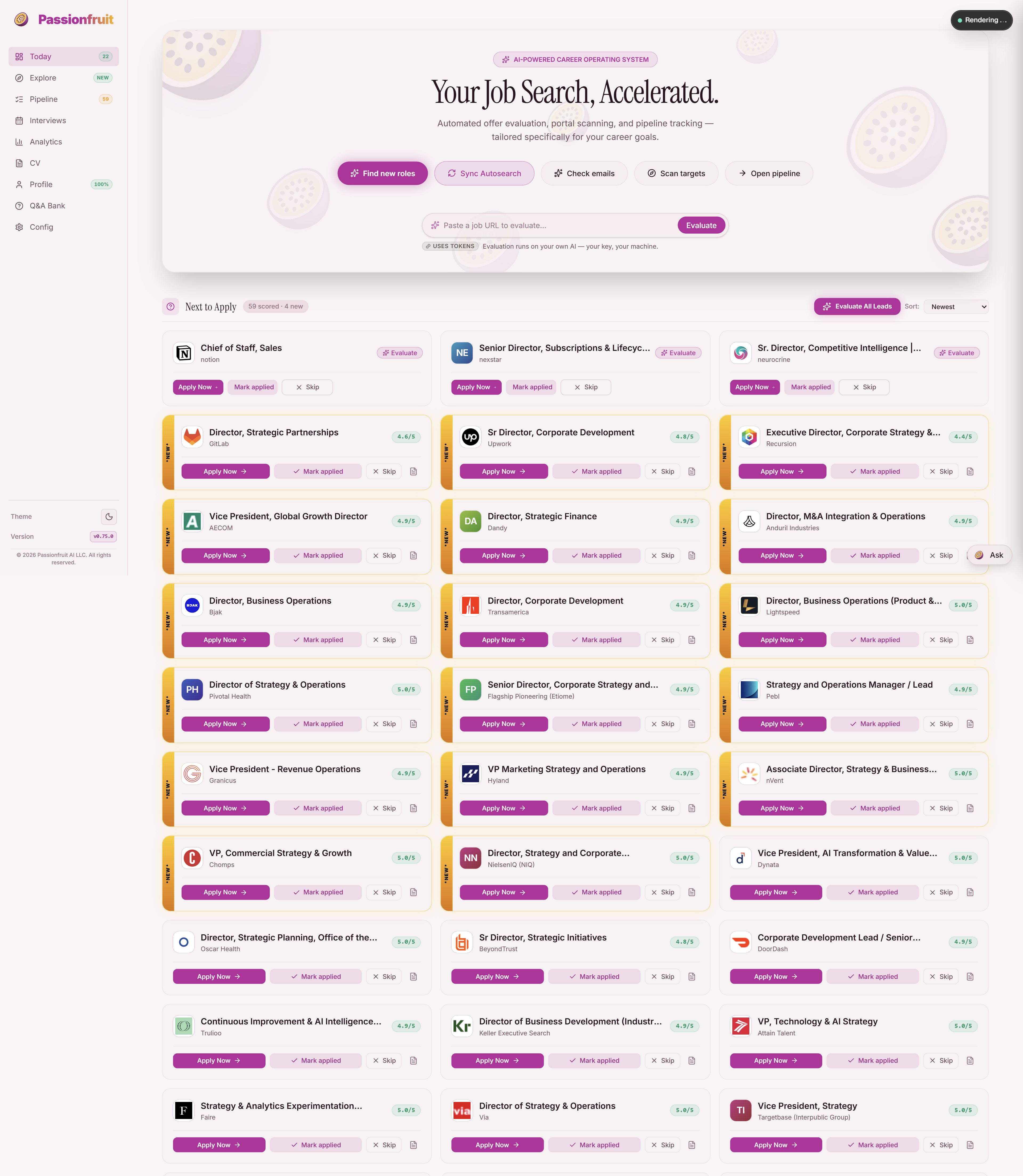 Passionfruit dashboard showing a job pipeline
